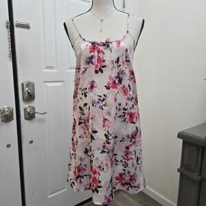Bras N Things Sz 8 Floral Satin Chemise Pink Lace Slip Nightdress Sleepwear Sexy